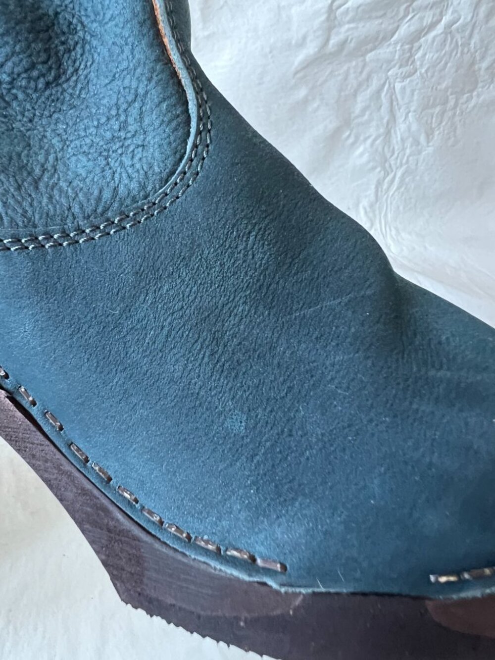 Sanita boots clog booties blue leather platform block heel wood 40 9.5 10 Viva - Picture 10 of 14
